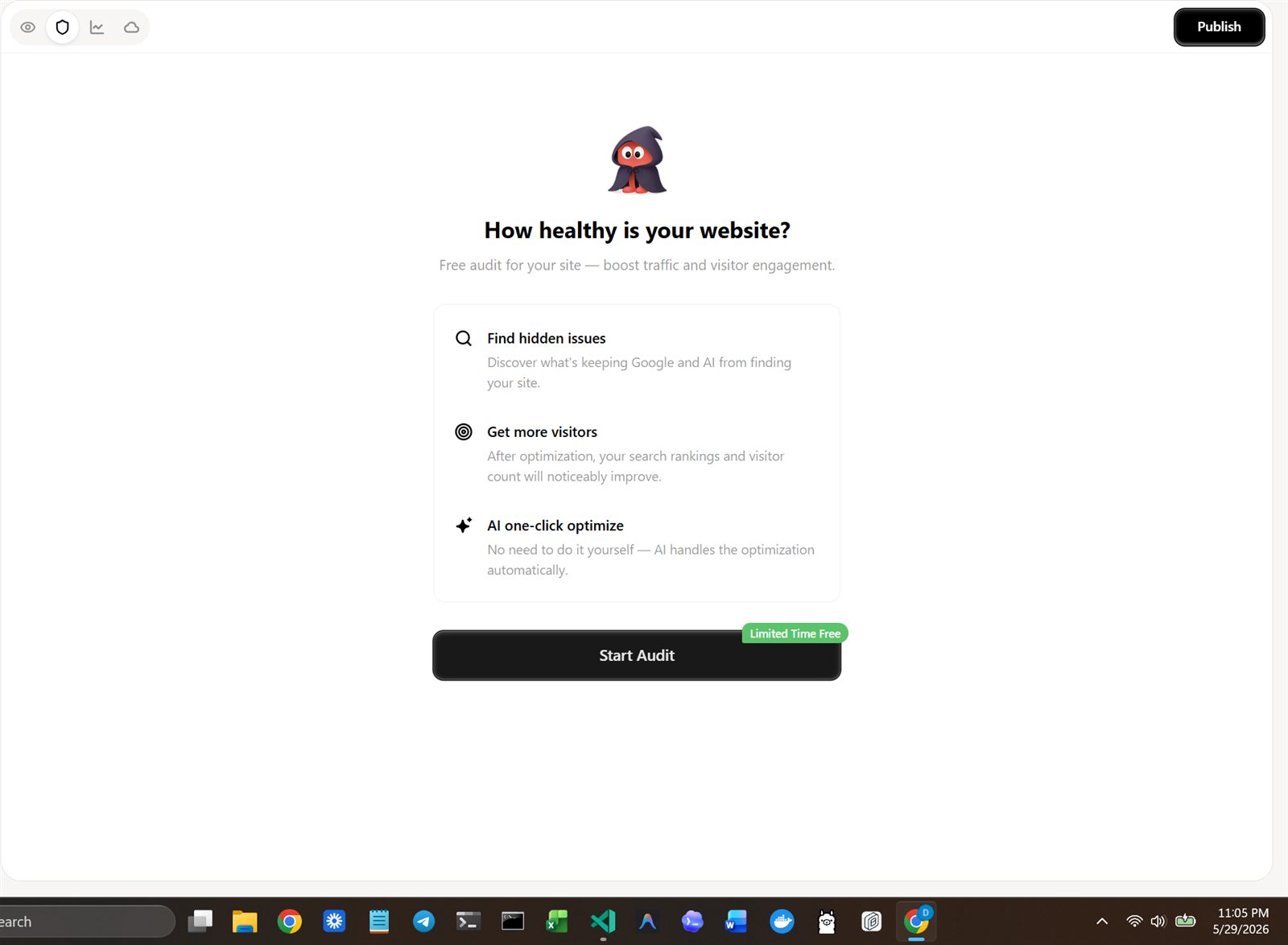 Wegic website audit feature screen